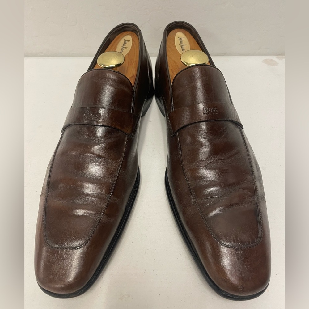 HUGO BOSS Leather‎ Logo Vamp Loafer in Brown Size 8 1/2
